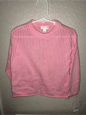 Grayson Open-Knit Crewneck Sweater in Pink